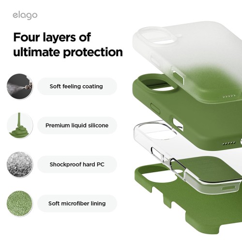Elago для iPhone 16 чехол Soft silicone (Liquid) Cedar Green