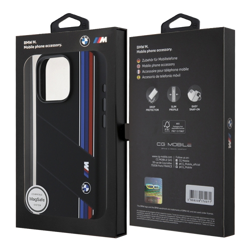 BMW для iPhone 16 Pro Max чехол M-Collection Liquid silicone Lines Metal camera Hard Black (MagSafe)