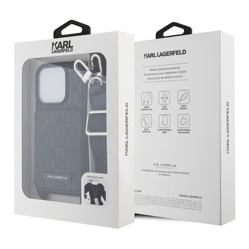 Karl Lagerfeld для iPhone 16 Pro Max чехол Crossbody cardslot PU Monogram Plate logo Hard Black