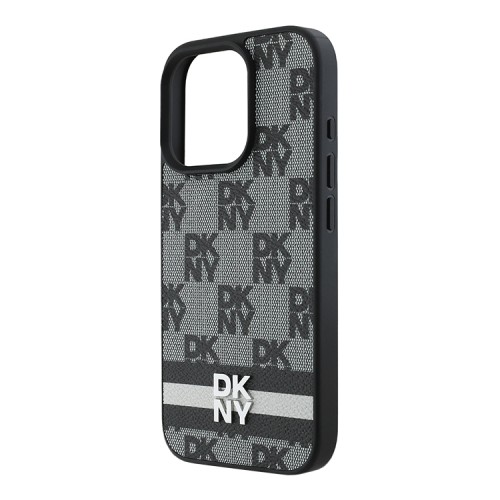 DKNY для iPhone 16 Pro чехол PU Checkered Printed stripes Metal logo Hard Black