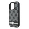 DKNY для iPhone 16 Pro чехол PU Checkered Printed stripes Metal logo Hard Black