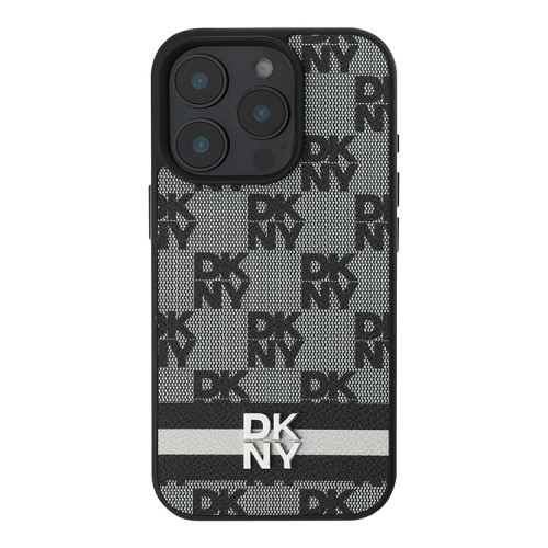 DKNY для iPhone 16 Pro чехол PU Checkered Printed stripes Metal logo Hard Black
