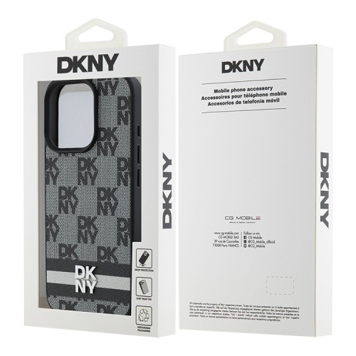 DKNY для iPhone 16 Pro чехол PU Checkered Printed stripes Metal logo Hard Black