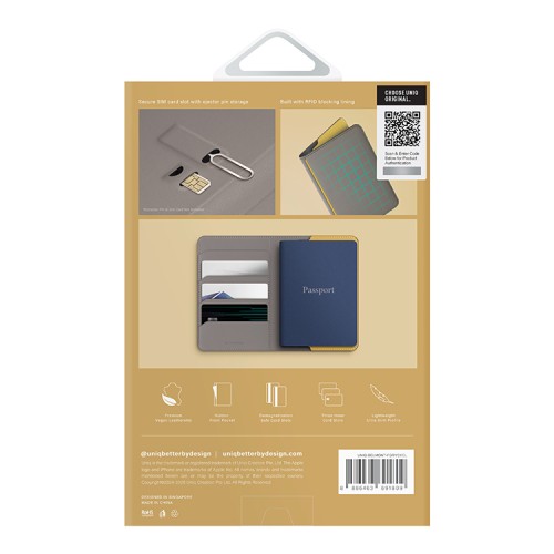 Uniq обложка на паспорт Belmont RFID-blocking passport holder Canary Yellow/Flint Grey