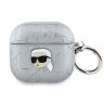 Karl Lagerfeld для Airpods 4 чехол PU Saffiano Monogram with ring NFT Metal Head Karl Silver