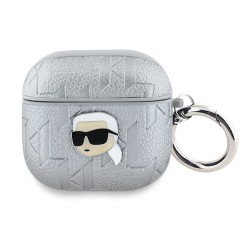 Karl Lagerfeld для Airpods 4 чехол PU Saffiano Monogram with ring NFT Metal Head Karl Silver