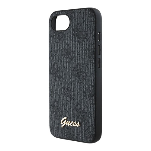 Guess для iPhone 16e чехол PU 4G Script metal logo Hard Black (MagSafe)