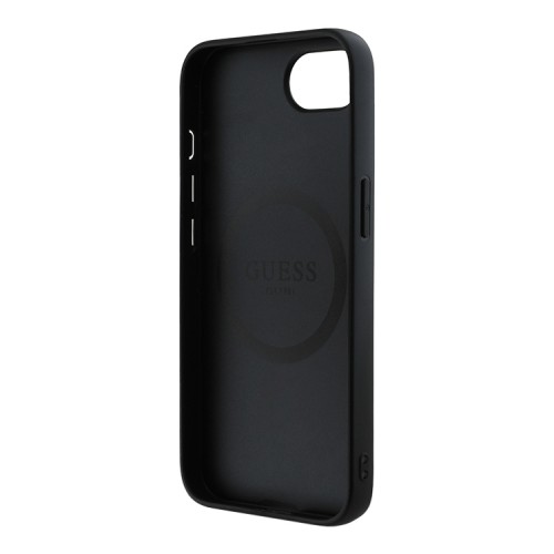 Guess для iPhone 16e чехол PU 4G Script metal logo Hard Black (MagSafe)