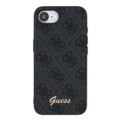 Guess для iPhone 16e чехол PU 4G Script metal logo Hard Black (MagSafe)