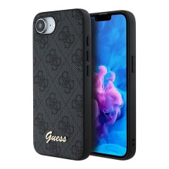 Guess для iPhone 16e чехол PU 4G Script metal logo Hard Black (MagSafe)
