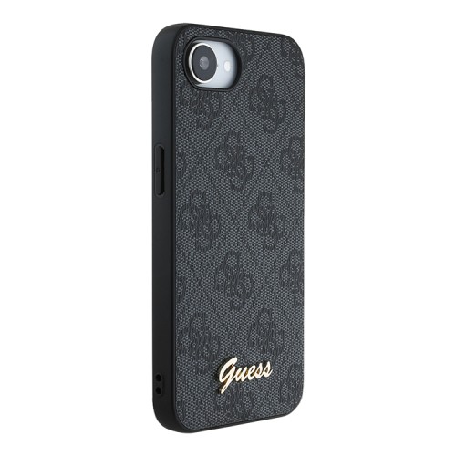 Guess для iPhone 16e чехол PU 4G Script metal logo Hard Black (MagSafe)