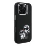 Karl Lagerfeld для iPhone 16 Pro чехол Liquid Silicone Sketch Karl&Choupette Black (MagSafe)