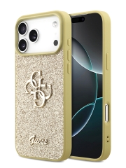 Guess для iPhone 17 Pro чехол Fixed Glitters 4G Big metal logo Hard Gold