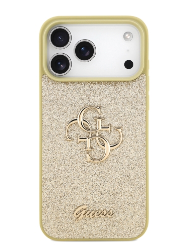 Guess для iPhone 17 Pro чехол Fixed Glitters 4G Big metal logo Hard Gold