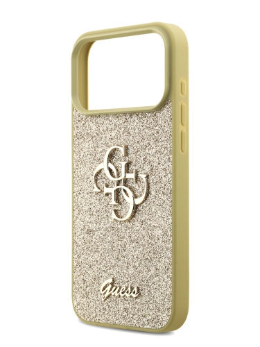 Guess для iPhone 17 Pro чехол Fixed Glitters 4G Big metal logo Hard Gold
