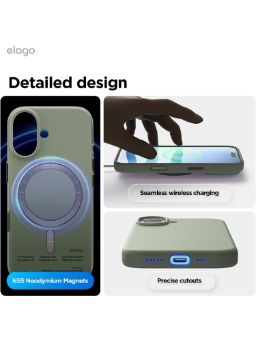 Elago для iPhone 17 чехол Magnetic Silicone Khaki Green (MagSafe)