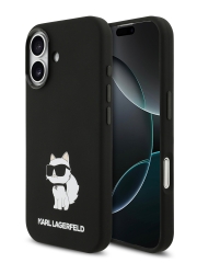 Karl Lagerfeld для iPhone 17 чехол Liquid silicone NFT Choupette Metal Cam Hard Black (MagSafe)