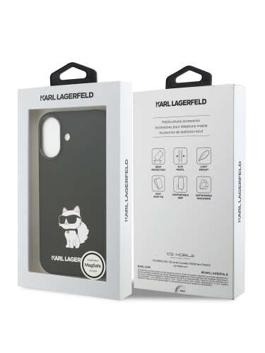 Karl Lagerfeld для iPhone 17 чехол Liquid silicone NFT Choupette Metal Cam Hard Black (MagSafe)