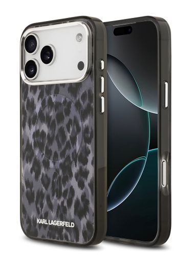 Karl Lagerfeld для iPhone 17 Pro Max чехол IML Leopard Metal camera Hard Black (MagSafe)