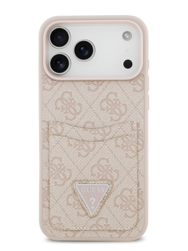 (Уценка) Guess для iPhone 17 Pro Max чехол PU 4G Double cardslot Triangle metal logo Hard Pink