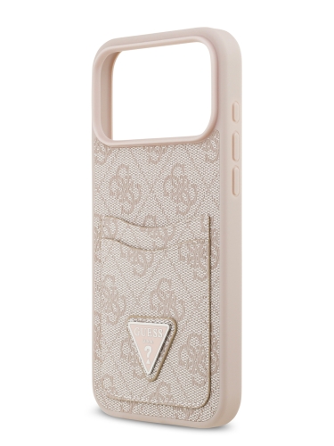 (Уценка) Guess для iPhone 17 Pro Max чехол PU 4G Double cardslot Triangle metal logo Hard Pink