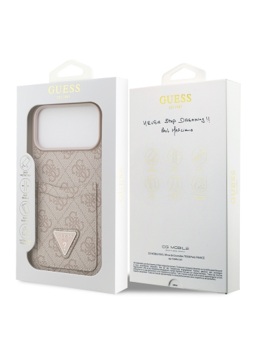 (Уценка) Guess для iPhone 17 Pro Max чехол PU 4G Double cardslot Triangle metal logo Hard Pink
