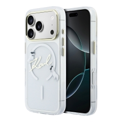 Karl Lagerfeld для iPhone 17 Pro чехол IML NFT Choupettes Script logo Metal Cam белый (MagSafe)