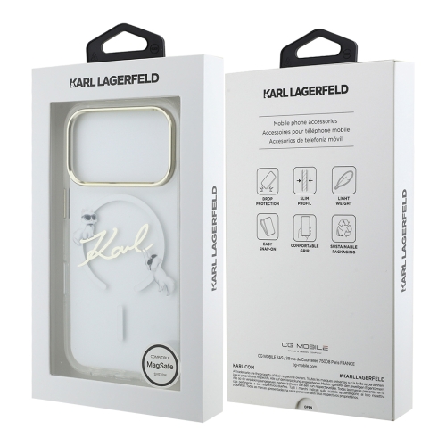 Karl Lagerfeld для iPhone 17 Pro чехол IML NFT Choupettes Script logo Metal Cam прозрачный (MagSafe)