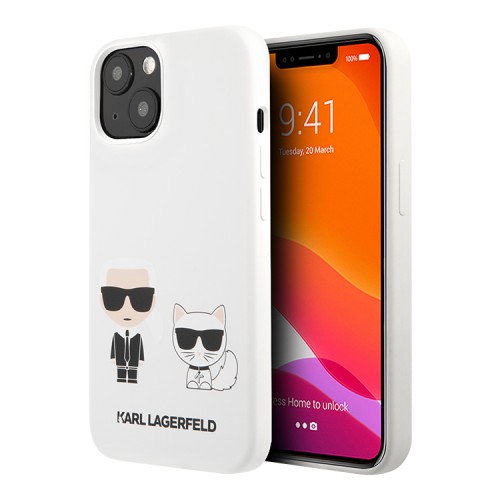 Чехол Lagerfeld Liquid silicone Karl & Choupette Hard для iPhone 13, белый