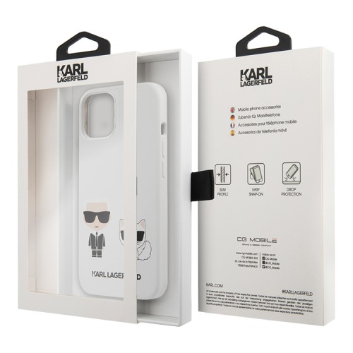 Чехол Lagerfeld Liquid silicone Karl & Choupette Hard для iPhone 13, белый