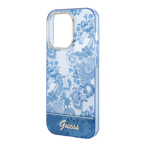Чехол Guess Toile de Jouy w Electroplated camera Hard для iPhone 14 Pro, голубой