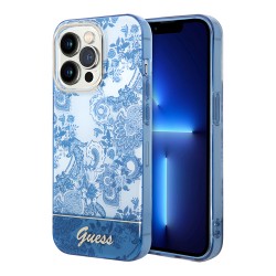 Чехол Guess Toile de Jouy w Electroplated camera Hard для iPhone 14 Pro, голубой