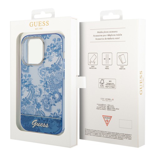 Чехол Guess Toile de Jouy w Electroplated camera Hard для iPhone 14 Pro, голубой
