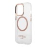 Чехол Guess Metal outline Hard для iPhone 13 Pro Max, прозрачный/золотой (MagSafe)
