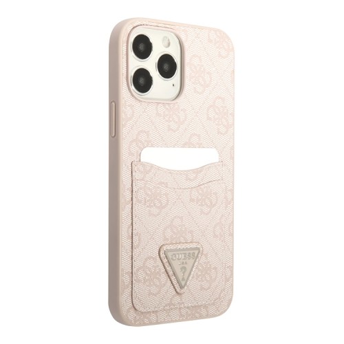 Чехол Guess PU 4G Double cardslot Metal triangle logo Hard для iPhone 13 Pro, розовый