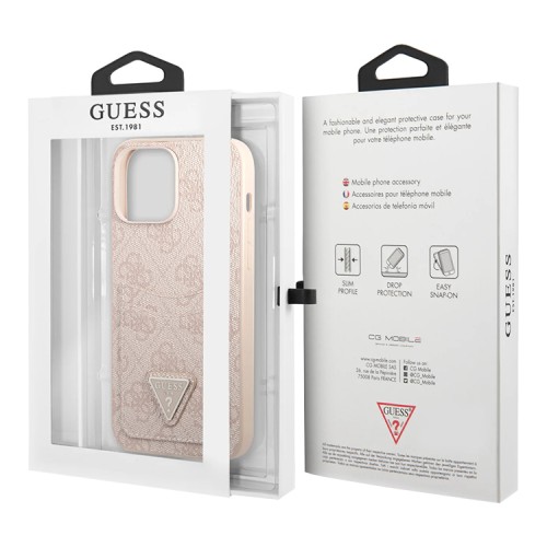 Чехол Guess PU 4G Double cardslot Metal triangle logo Hard для iPhone 13 Pro, розовый