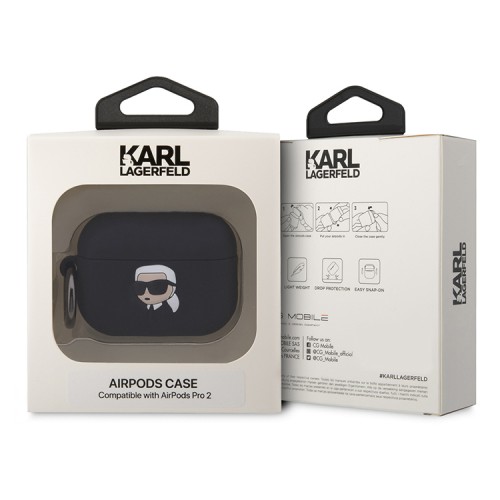 Чехол Lagerfeld Silicone case with ring NFT 3D Karl для Airpods Pro 2, черный