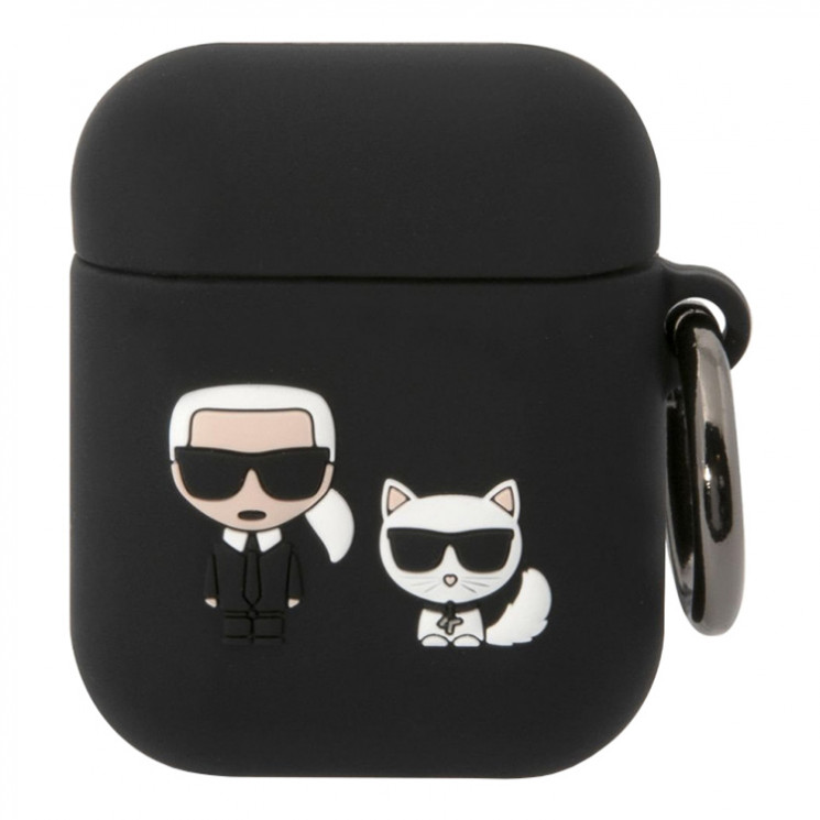 Чехол Lagerfeld Silicone case with ring Karl & Choupette для Airpods 1/2, черный