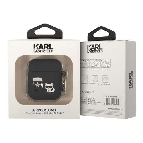 Чехол Lagerfeld Silicone case with ring Karl & Choupette для Airpods 1/2, черный