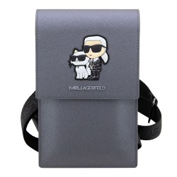 Сумка Karl Lagerfeld Wallet Phone Bag PU Saffiano Karl&Choupette для смартфонов, серебристая