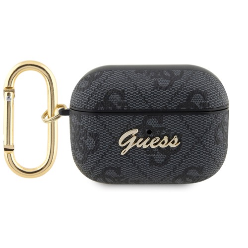 Чехол Guess PU leather 4G with metal logo с карабином для Airpods Pro 2, черный