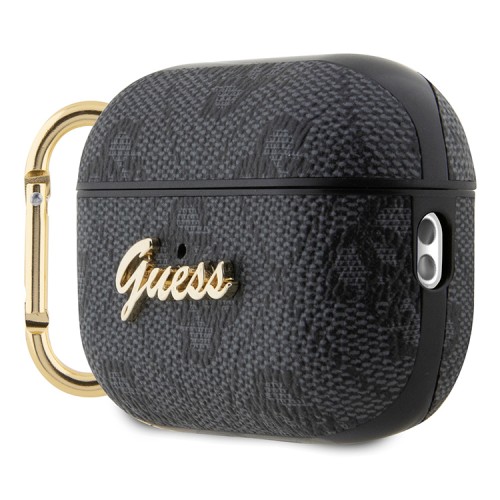 Чехол Guess PU leather 4G with metal logo с карабином для Airpods Pro 2, черный