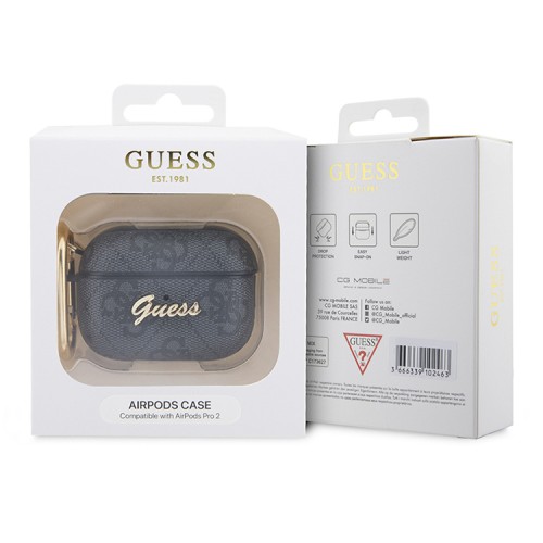 Чехол Guess PU leather 4G with metal logo с карабином для Airpods Pro 2, черный