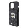 Lagerfeld для iPhone 15 Pro чехол Cardslot Stand PU Saffiano Monogram NFT Karl Ikonik Hard Black