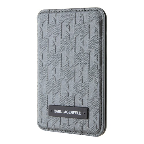 Karl Lagerfeld магнитный бумажник-подставка Wallet MagSafe Cardslot Stand Saffiano Monogram Plate loogo Silver