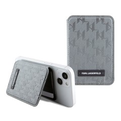 Karl Lagerfeld магнитный бумажник-подставка Wallet MagSafe Cardslot Stand Saffiano Monogram Plate loogo Silver