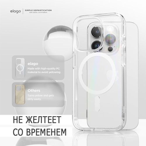 Elago для iPhone 15 Pro Max чехол HYBRID (pc/tpu) Clear/White (MagSafe)