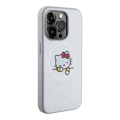 Hello Kitty для iPhone 15 Pro чехол PU Leather Kitty Asleep Hard Silver (MagSafe)