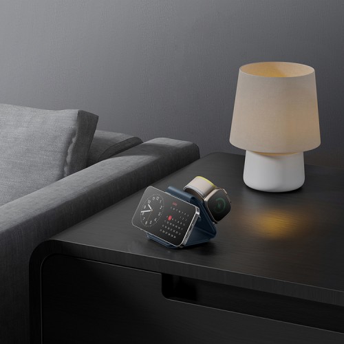 EnergEA Беспроводное СЗУ Bazic GoMag Trio PLUS magnetic wireless foldable 15W Navy Blue