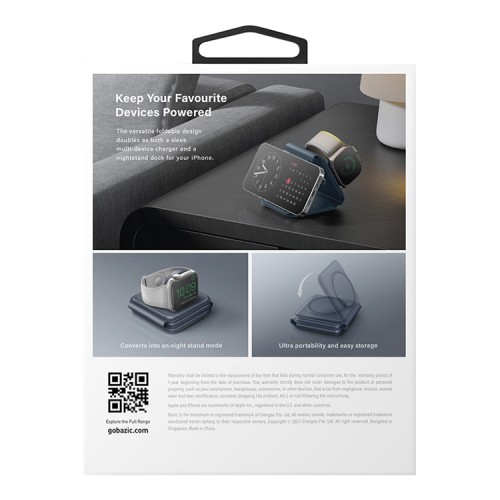 EnergEA Беспроводное СЗУ Bazic GoMag Trio PLUS magnetic wireless foldable 15W Navy Blue